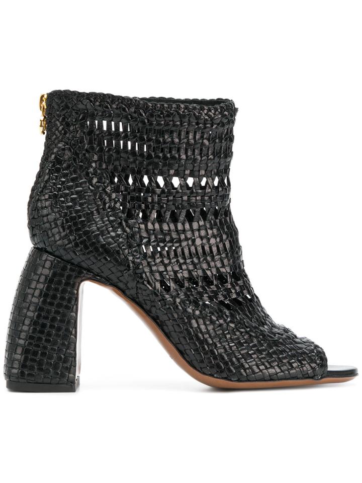 L'autre Chose Weaved Open Toe Boots - Black