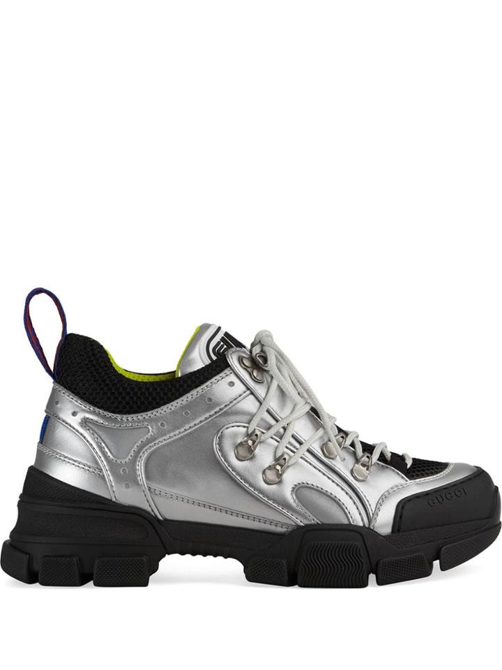 Gucci Flashtrek Leather Sneakers - Silver