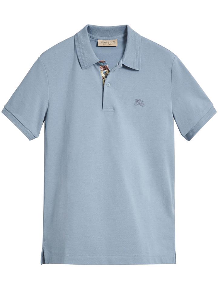 Burberry Daisy Print Trim Piqué Polo Shirt - Blue