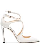 Jimmy Choo White Lancer 100 Patent Leather Pumps