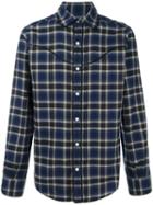 Valentino Checkered Western Shirt, Men's, Size: 40, Blue, Cotton/wool