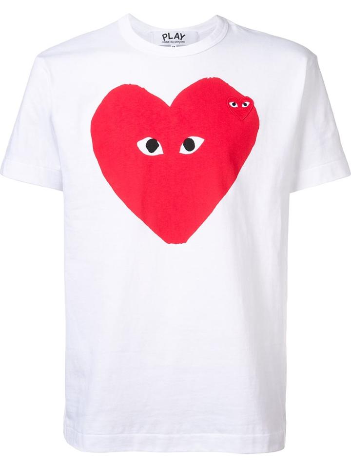 Comme Des Garçons Play Heart Print T-shirt, Men's, Size: Xl, White, Cotton