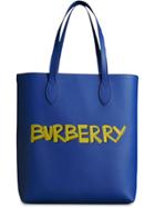 Burberry Graffiti Print Bonded Leather Tote - Blue