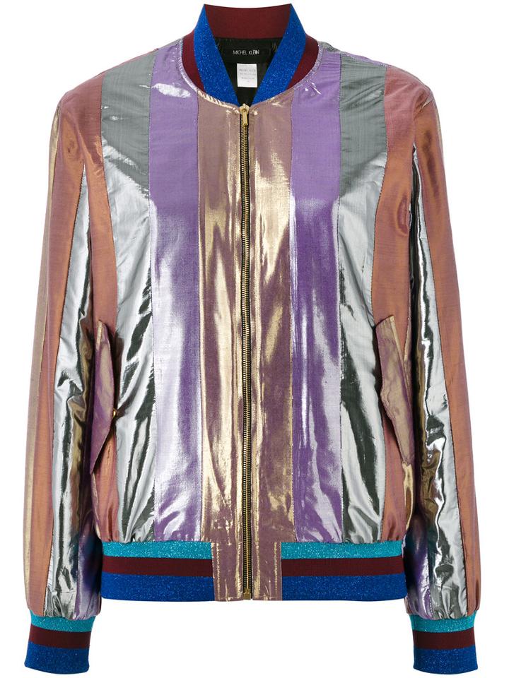 Michel Klein - Metallic (grey) Stripe Bomber - Women - Lurex - 40, Lurex