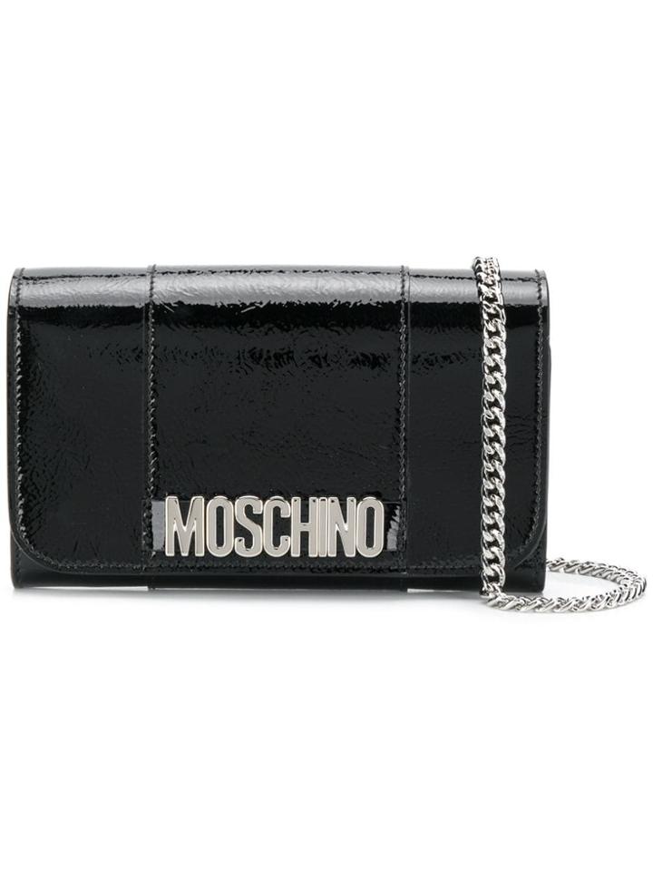 Moschino Foldover Logo Clutch - Black