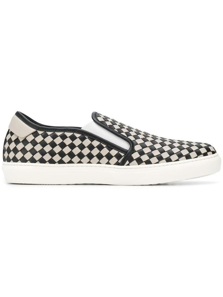 Bottega Veneta Nero/cement Calf Bv Checker Slip-on - White