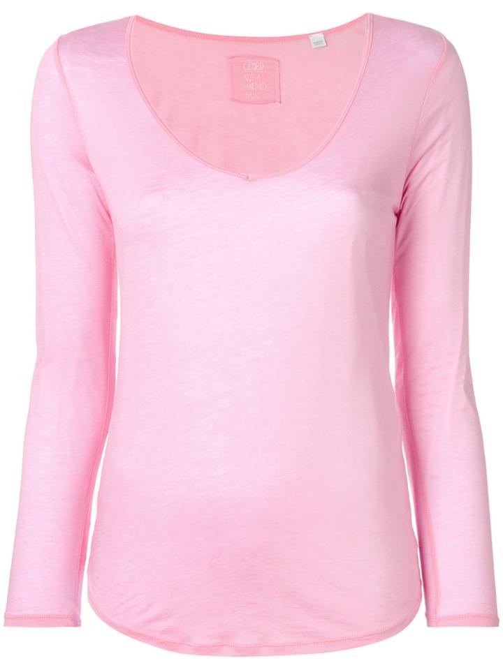 Closed Deep V-neck Sweatshirt - Pink & Purple
