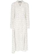 Rotate Polka-dot Plissé Midi Dress - White