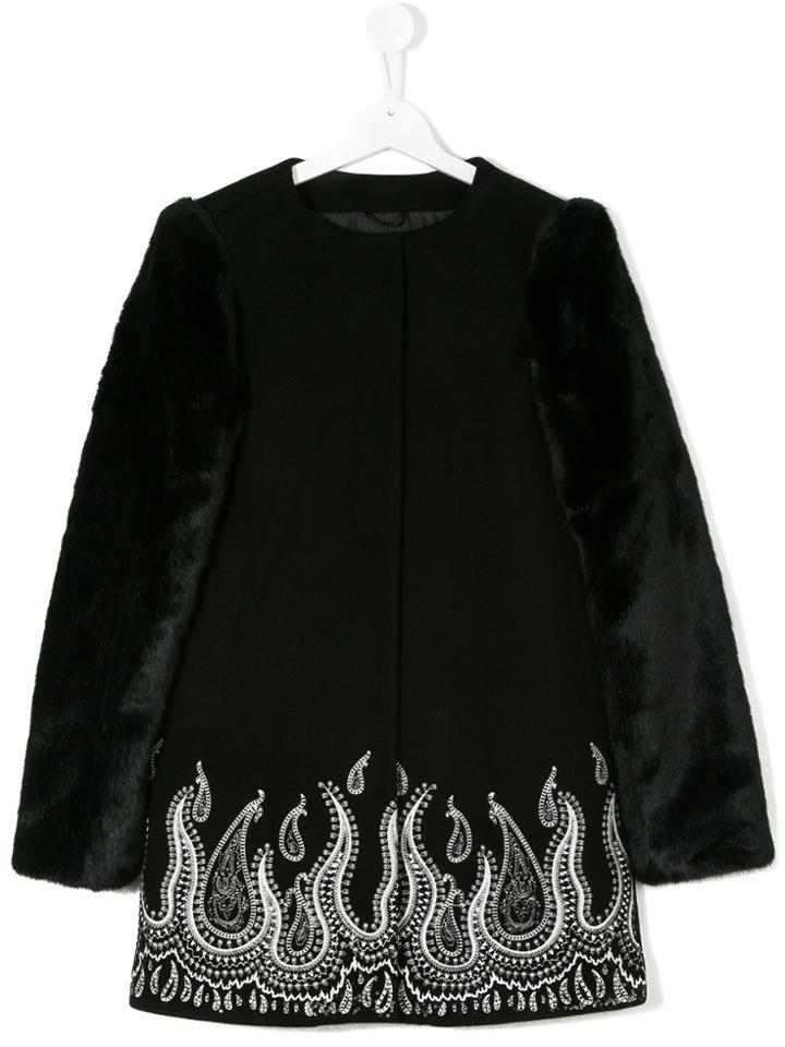 John Richmond Kids Embroidered Hem Coat - Black