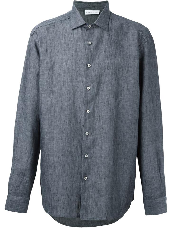 Etro Classic Button Down Shirt, Men's, Size: M, Grey, Linen/flax