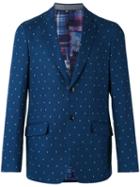 Etro Dot Weave Two Button Jacket, Men's, Size: 54, Blue, Silk/cotton/cupro