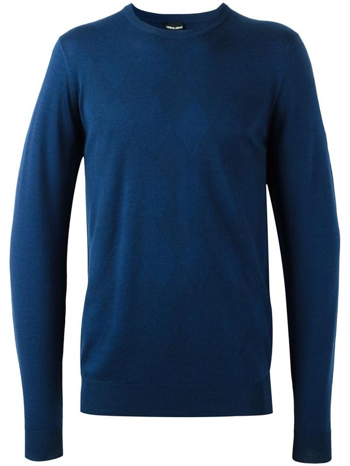 Giorgio Armani Crew Neck Jumper, Men's, Size: 50, Blue, Virgin Wool