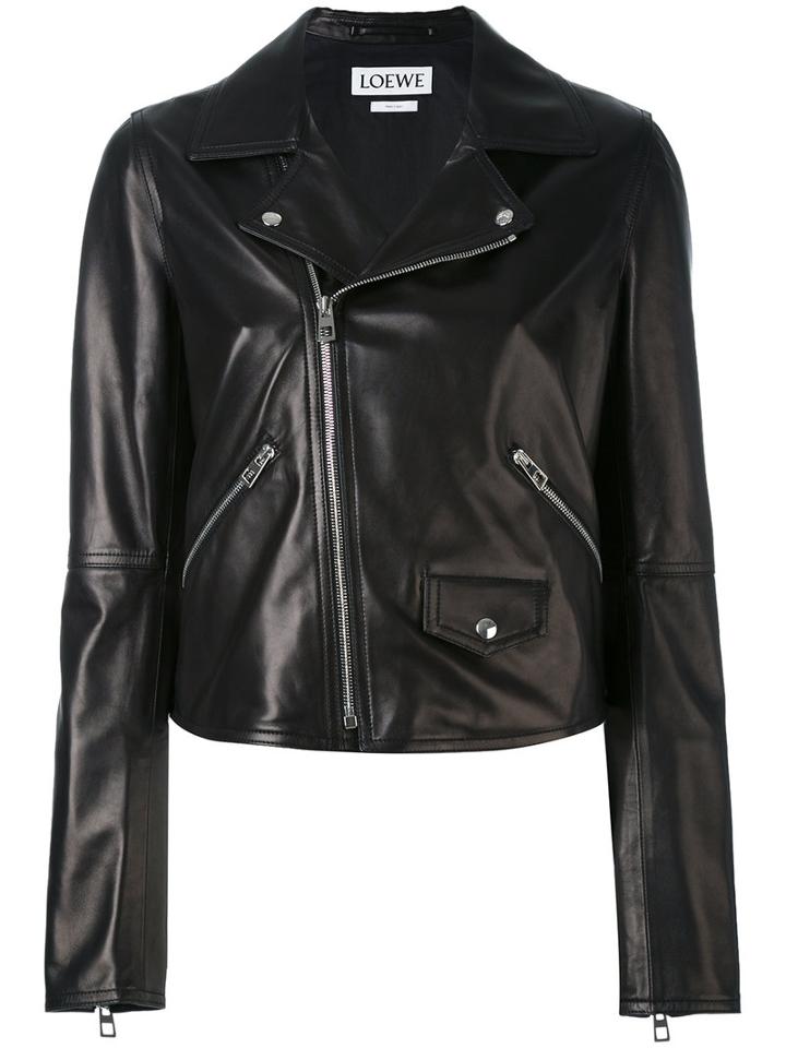 Loewe - Flap Pocket Biker Jacket - Women - Cotton/lamb Skin - 36, Black, Cotton/lamb Skin