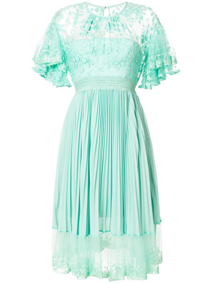 Three Floor Haze Pleat And Lace Dress - Green