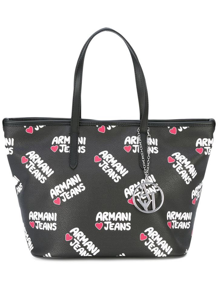 Armani Jeans - Logo Print Shoulder Bag - Women - Polyurethane - One Size, Black, Polyurethane