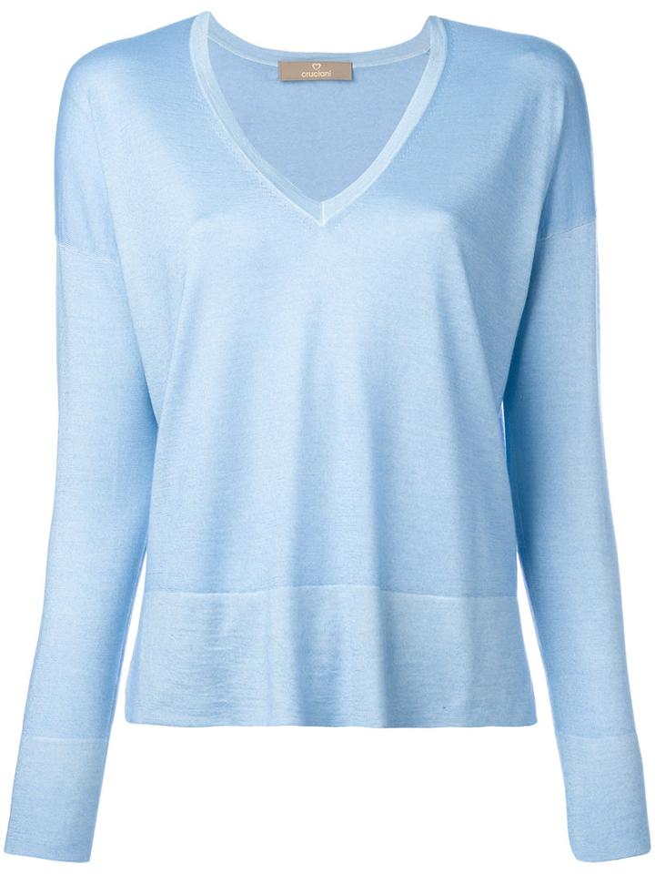 Cruciani V Neck Sweatshirt, Women's, Size: 44, Blue, Silk/cashmere