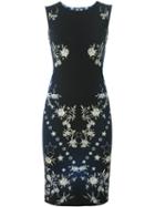 Roberto Cavalli Rose Print Sheath Dress, Women's, Size: 42, Blue, Viscose/spandex/elastane
