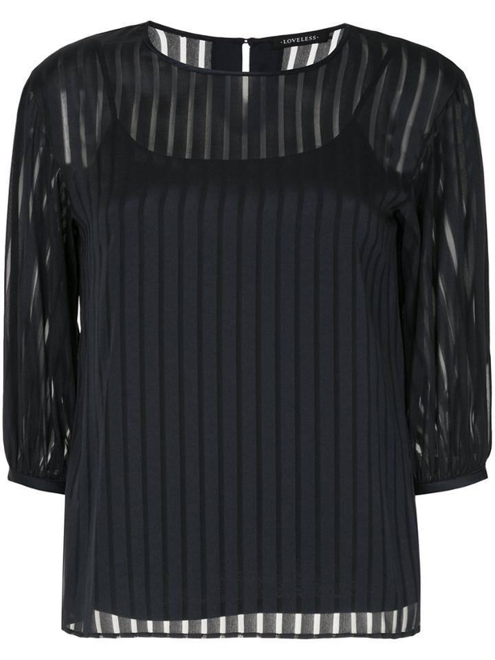 Loveless Striped Sheer Shift Blouse - Blue