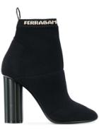 Salvatore Ferragamo Logo Printed Sock Boots - Black