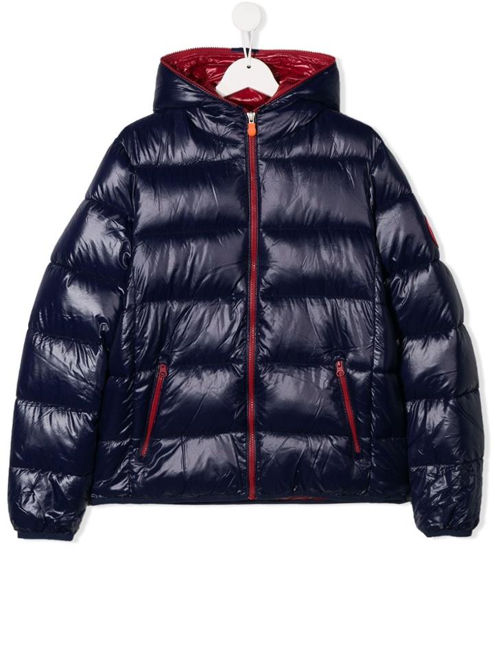 Save The Duck Kids Teen Hooded Puffer Jacket - Blue