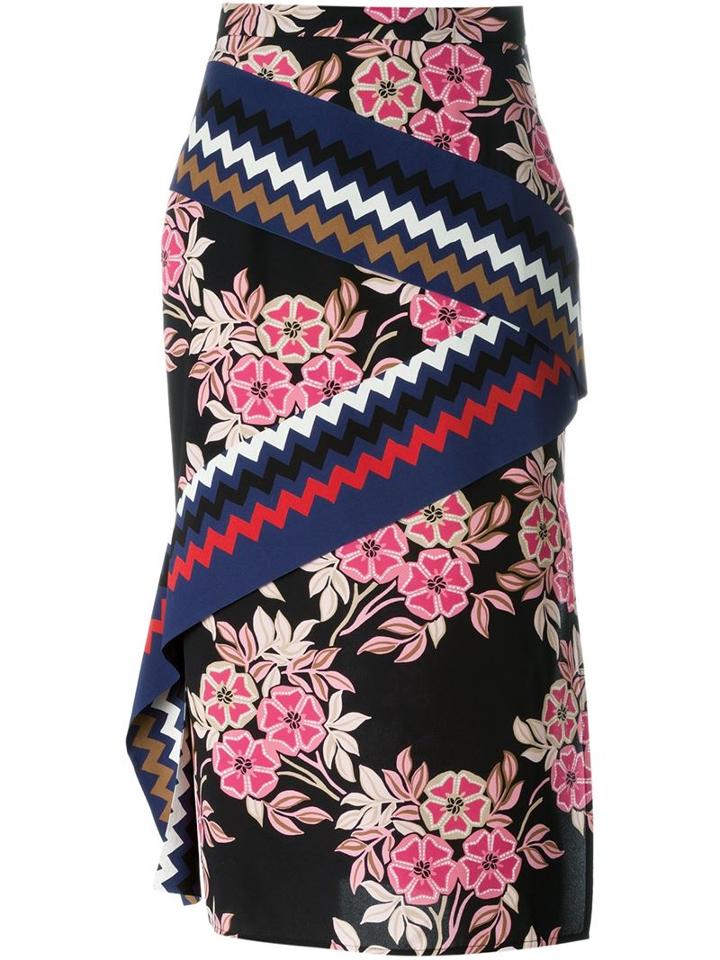 Msgm Floral Print Midi Skirt, Women's, Size: 38, Black, Silk