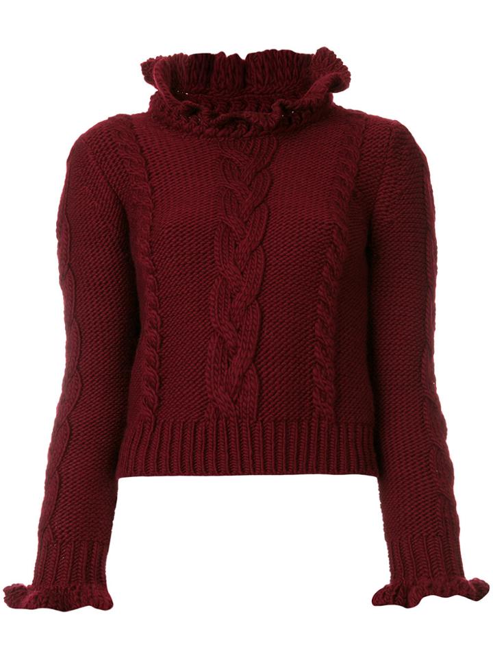 See By Chloé Frilled Cable Knit Sweater - Red