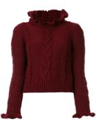 See By Chloé Frilled Cable Knit Sweater - Red