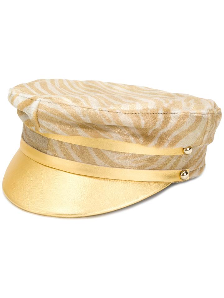Manokhi Zebra Print Drivers Hat - Nude & Neutrals