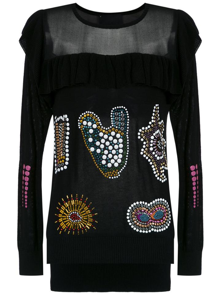 Andrea Bogosian Knit Embellished Blouse - Black