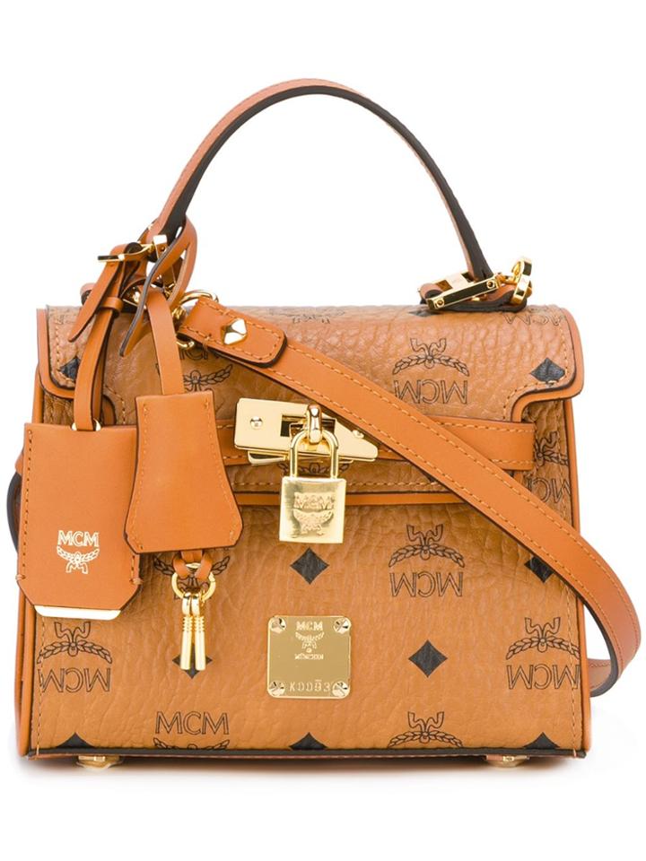 Mcm Logo Print Shoulder Bag - Nude & Neutrals