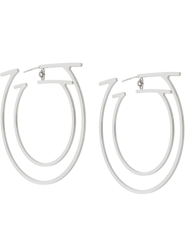 Salvatore Ferragamo Double Gancio Hoop Earrings - Metallic