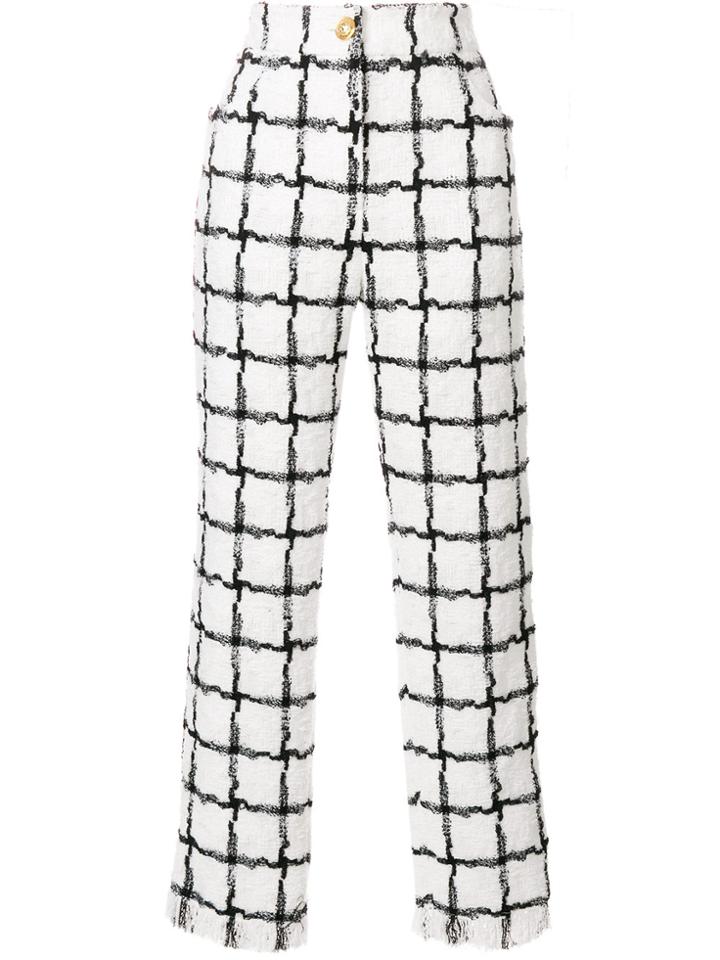 Balmain Grid Pattern Raw Edge Trousers - White