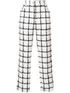 Balmain Grid Pattern Raw Edge Trousers - White