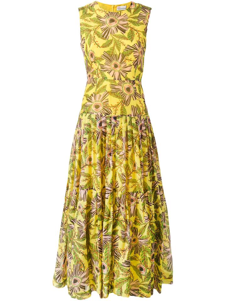 Red Valentino - Floral Print Gathered Dress - Women - Silk/cotton - 42, Women's, Yellow/orange, Silk/cotton
