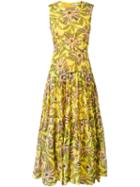 Red Valentino - Floral Print Gathered Dress - Women - Silk/cotton - 42, Women's, Yellow/orange, Silk/cotton