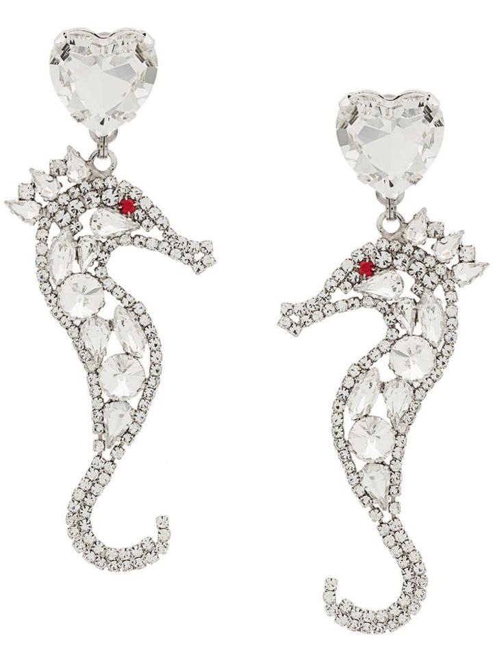 Alessandra Rich Crystal Seahorse Earrings - Metallic