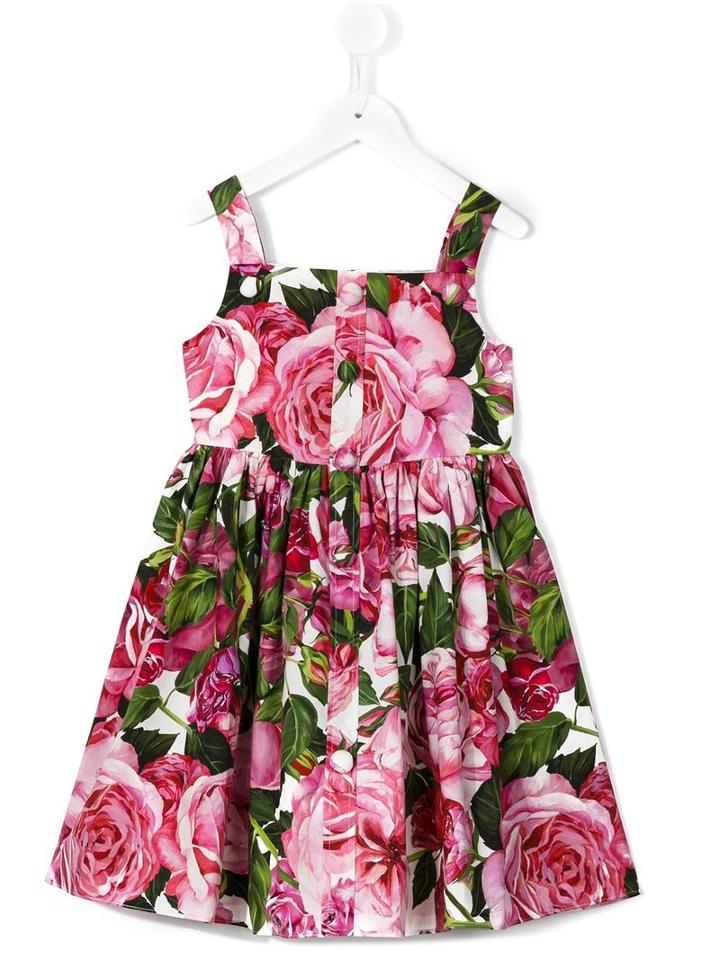 Dolce & Gabbana Kids Rose Print Dress, Girl's, Size: 6 Yrs, Pink/purple
