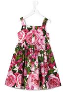 Dolce & Gabbana Kids Rose Print Dress, Girl's, Size: 6 Yrs, Pink/purple