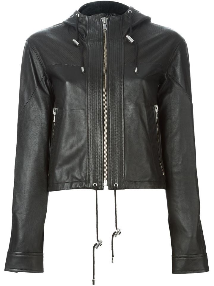 Diesel Black Gold Cropped Hooded Jacket, Women's, Size: 42, Sheep Skin/shearling