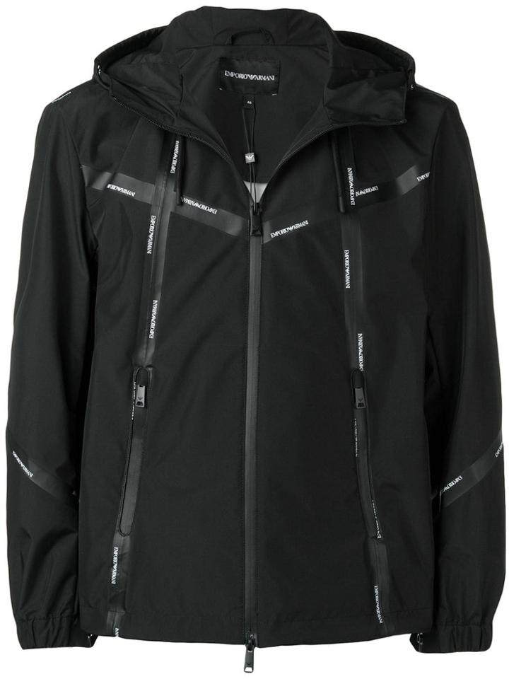 Emporio Armani Logo Tape Hooded Track Top - Black