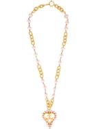 Chanel Vintage Heart Cc Pearl Necklace - Gold