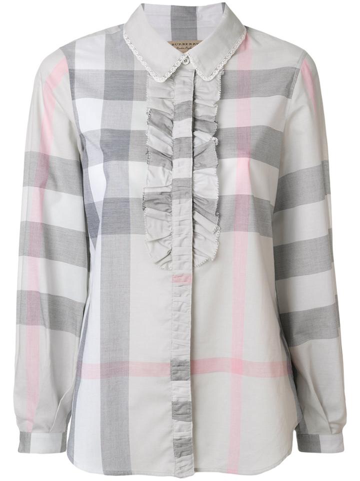 Burberry Ruffle Detail Check Shirt - Grey