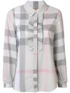 Burberry Ruffle Detail Check Shirt - Grey