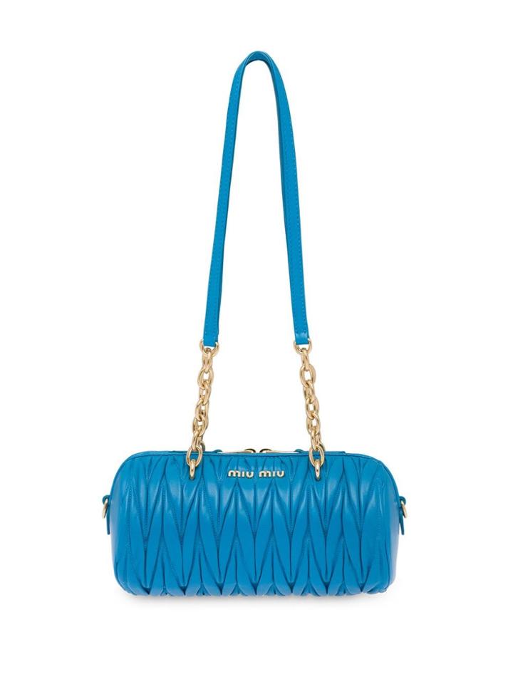Miu Miu Matelassé Logo Plaque Mini Bag - Blue