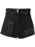 Versace High Rise Logo Print Shorts - Black
