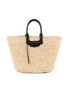Balenciaga - Large Panier Tote Bag - Women - Leather/straw - One Size, Women's, Nude/neutrals, Leather/straw