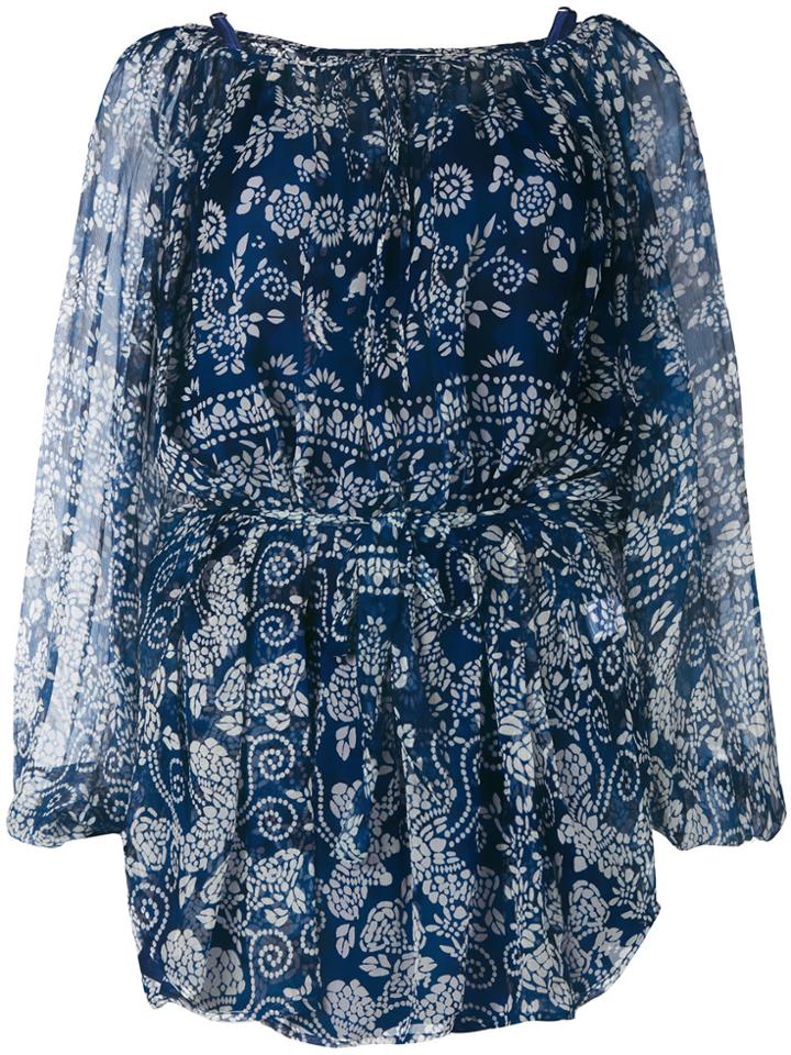 Mes Demoiselles Floral Print Long-line Blouse - Blue