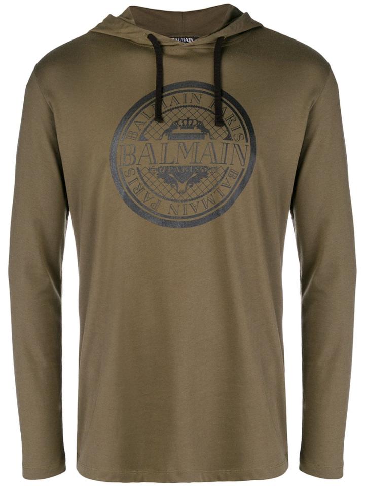 Balmain Logo Print Hoodie - Green
