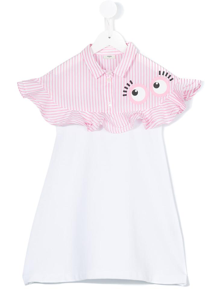 Fendi Kids - Striped Detail Dress - Kids - Cotton/polyester/spandex/elastane - 2 Yrs, White