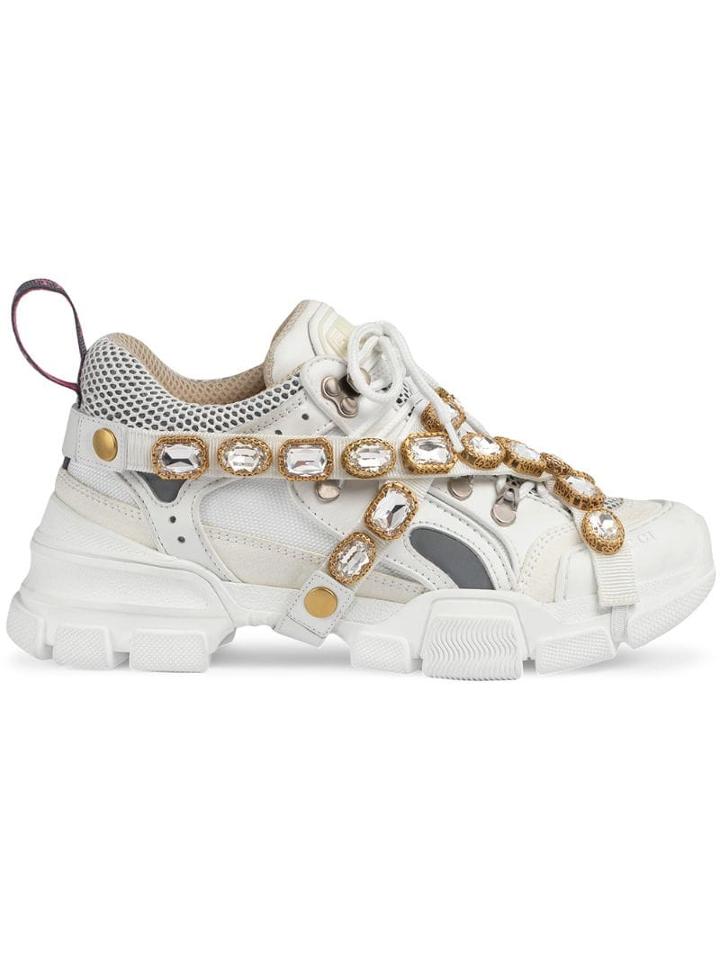 Gucci Flashtrek Sneakers With Removable Crystals - White